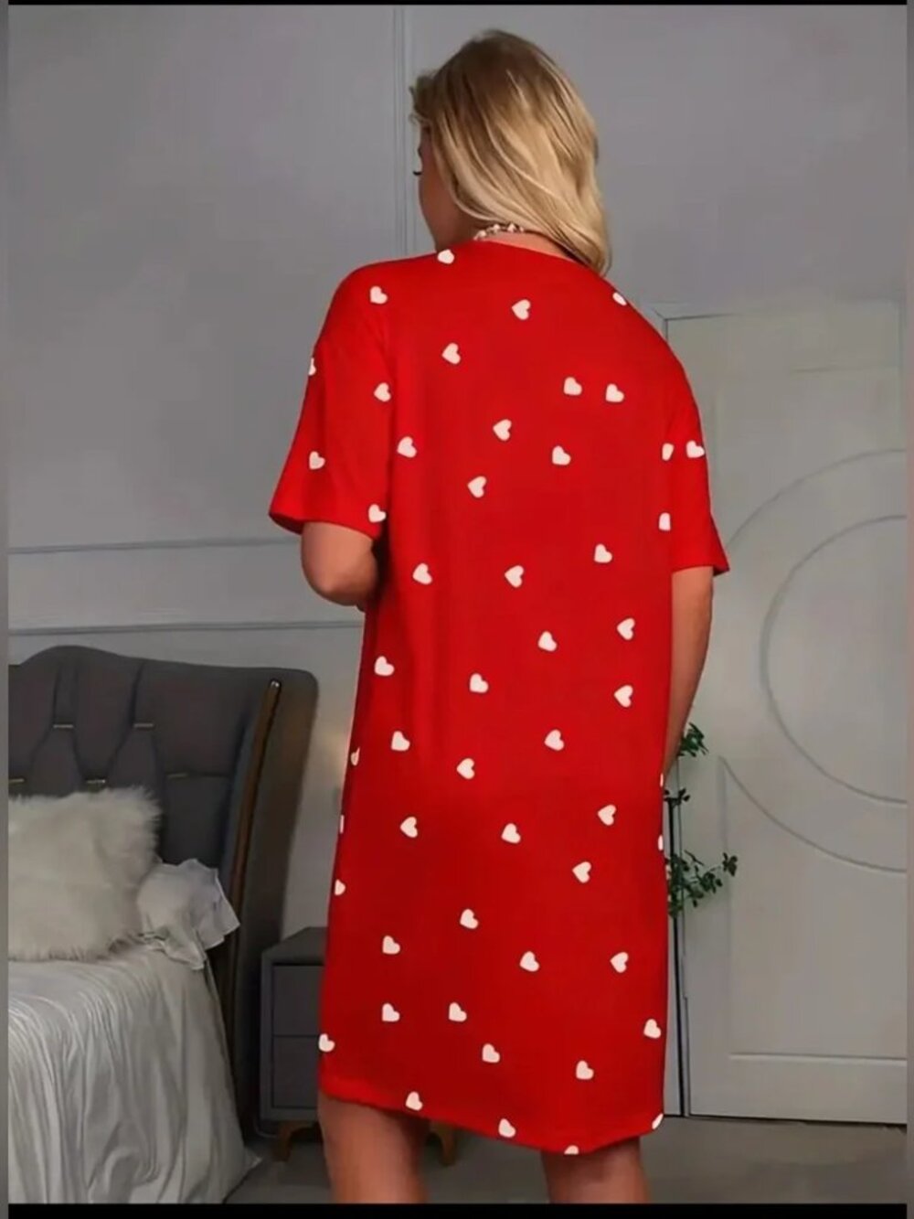 WOMEN'S SLEEP SHIRT WITH HEARTS - Picture 2 of 2